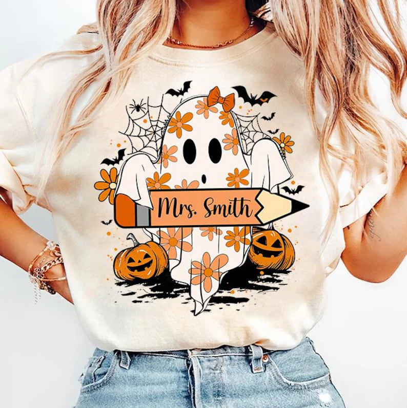 Floral Teacher Ghost Personalized T Shirt