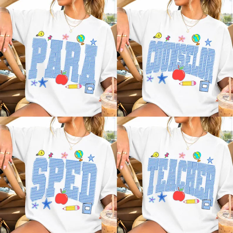 Checkered Teacher Para Occupation School T Shirt